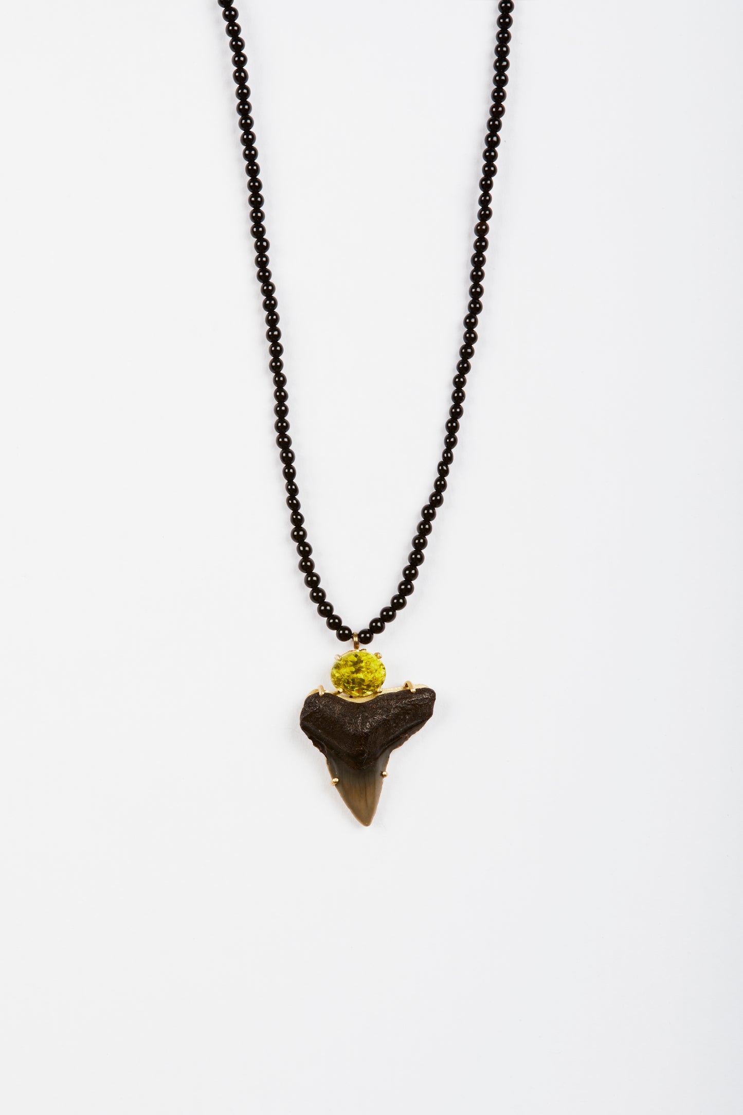 Black Shark Tooth with Sphene and Black Jade Beads