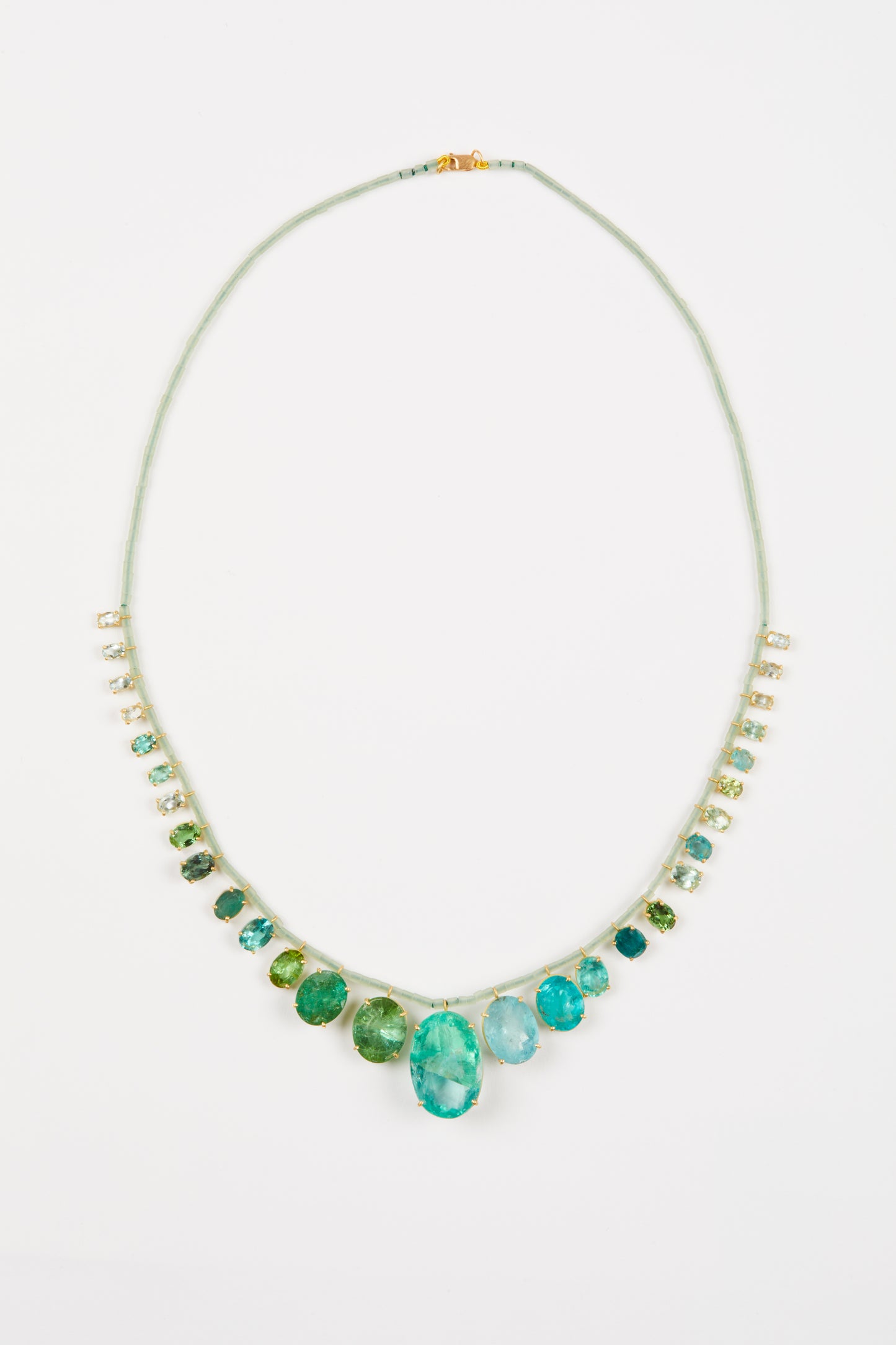 Jade Beads with Fluorite, Aquamarine, Tourmaline and Apatite