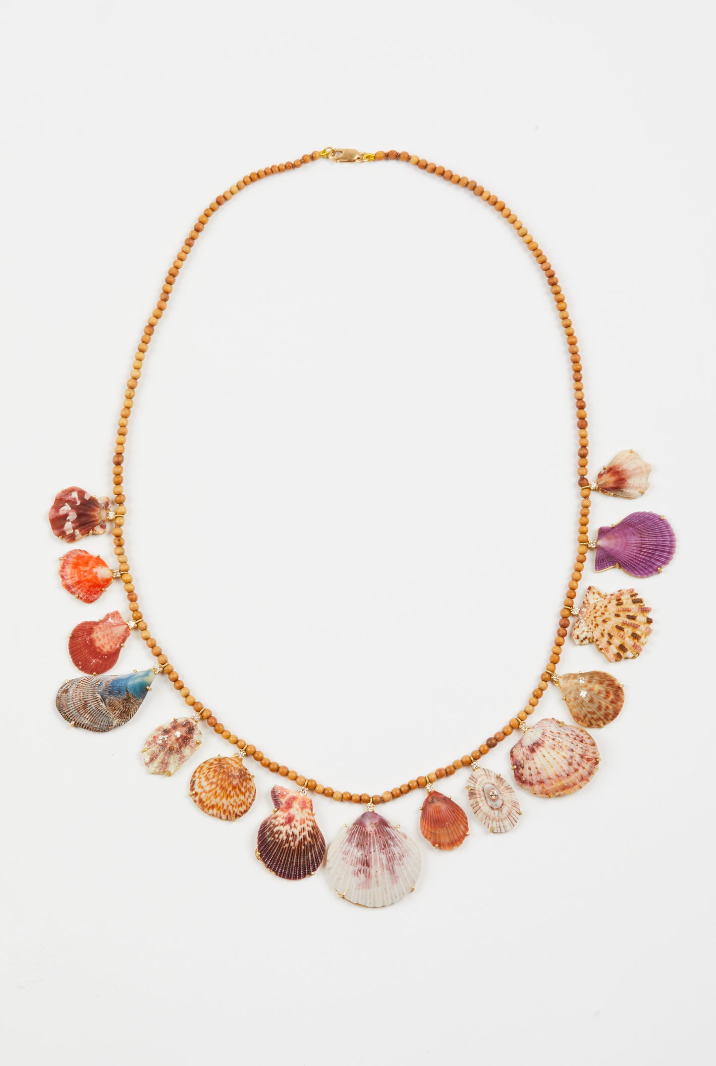 Wood Beads with Rare Shells and Diamonds