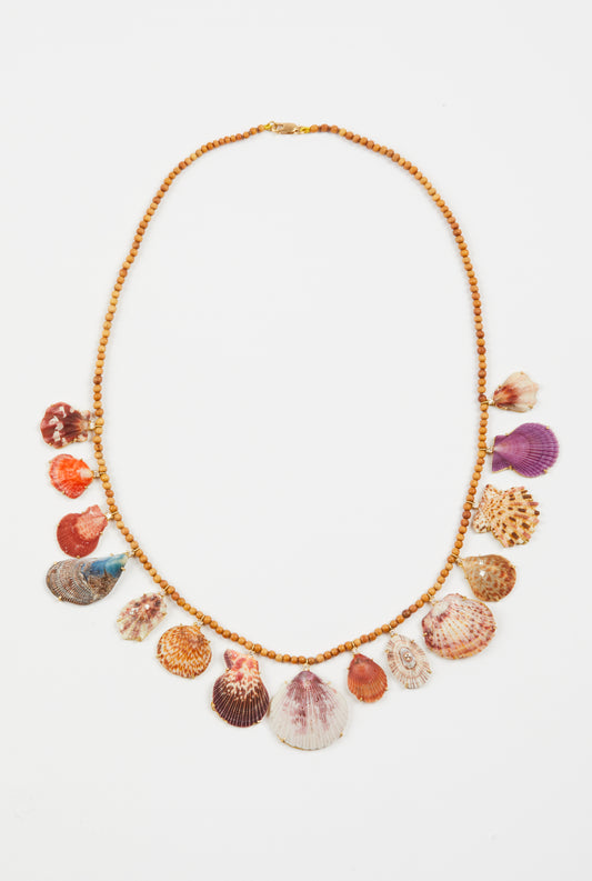 Wood Beads with Rare Shells and Diamonds
