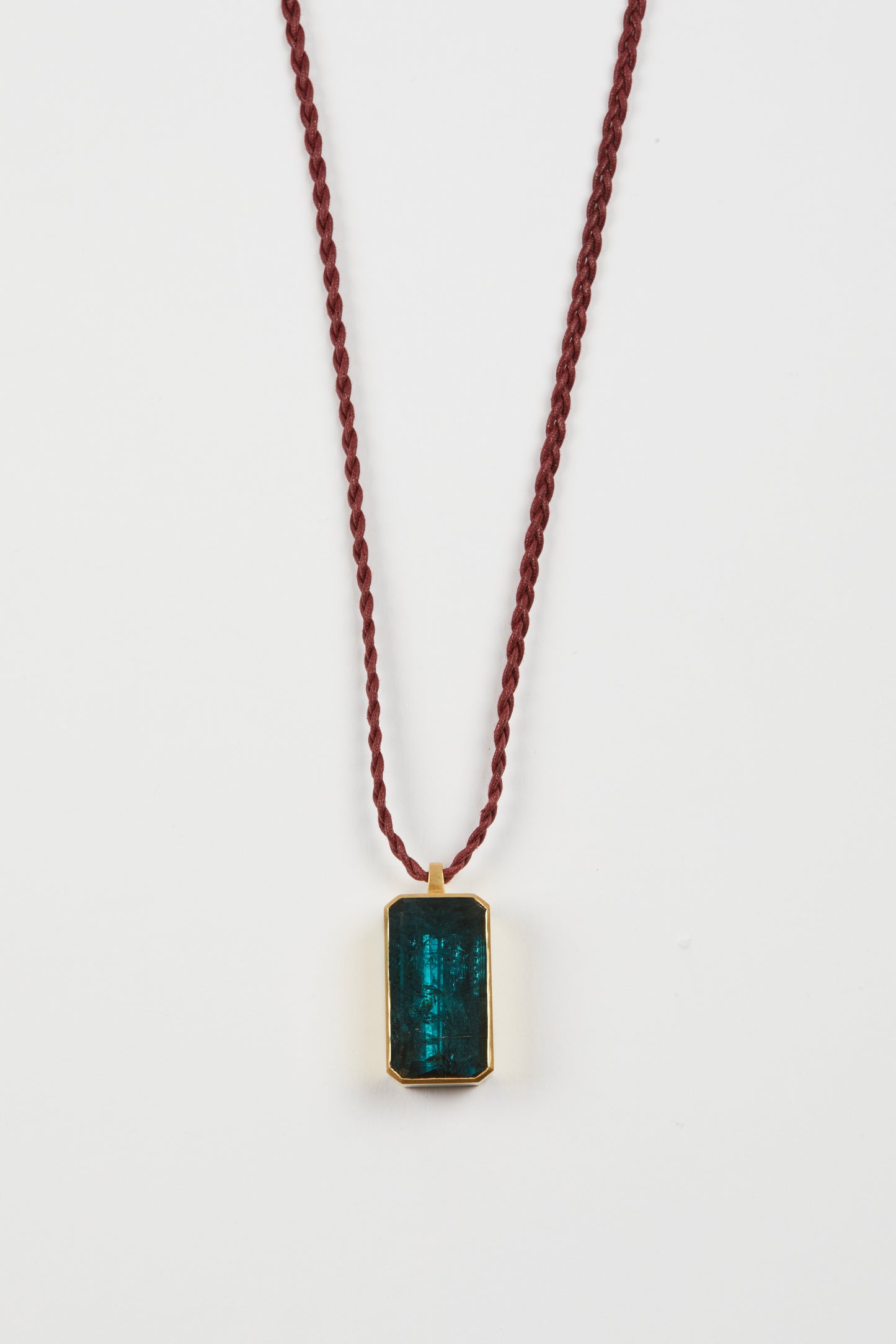 Burgundy Braided Cord with Blue Tourmaline Pendant