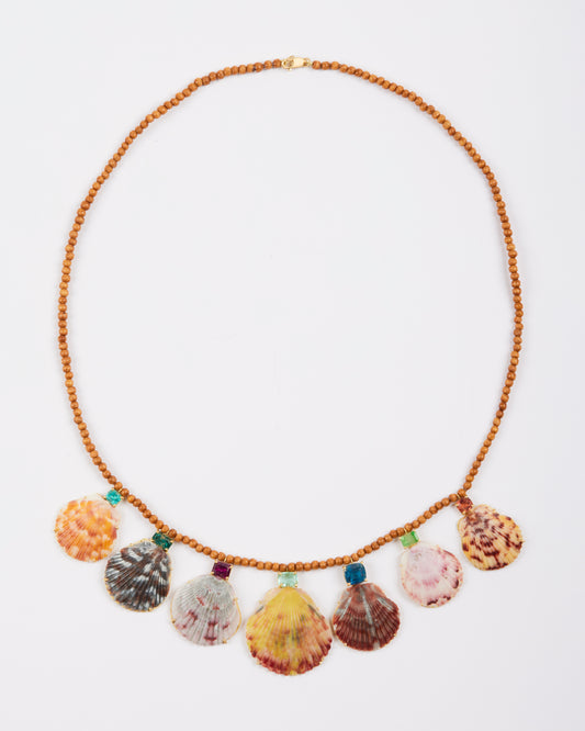 Wood Beads with Shells and Multi Gems