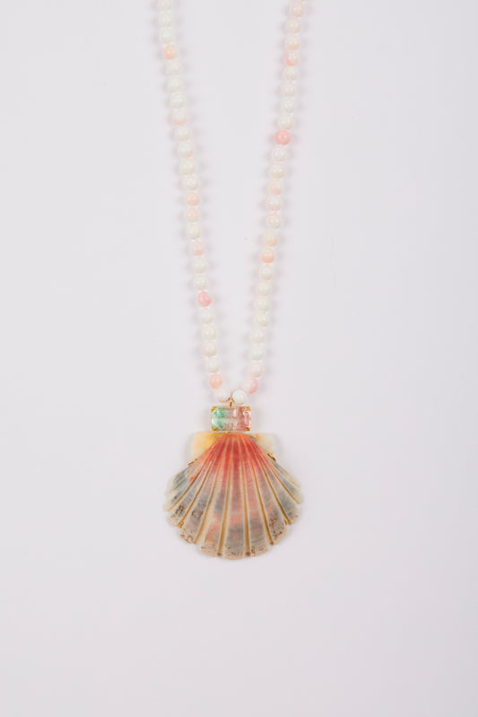 Rare Shell with Watermelon Tourmaline with Conch Beads