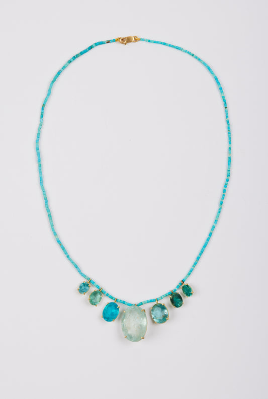 Turquoise Beads with Fluorite, Apatite, Tourmaline and Aquamarines