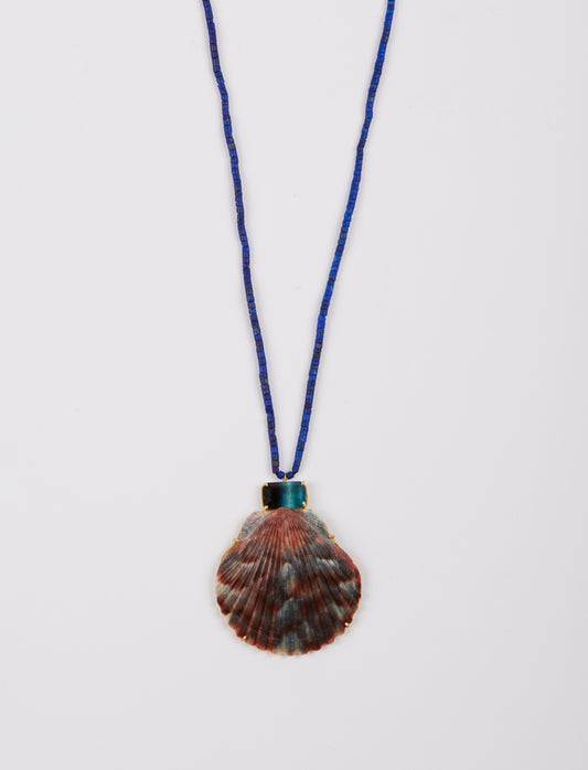 Shell with Bi Color Tourmaline on Lapis Beads