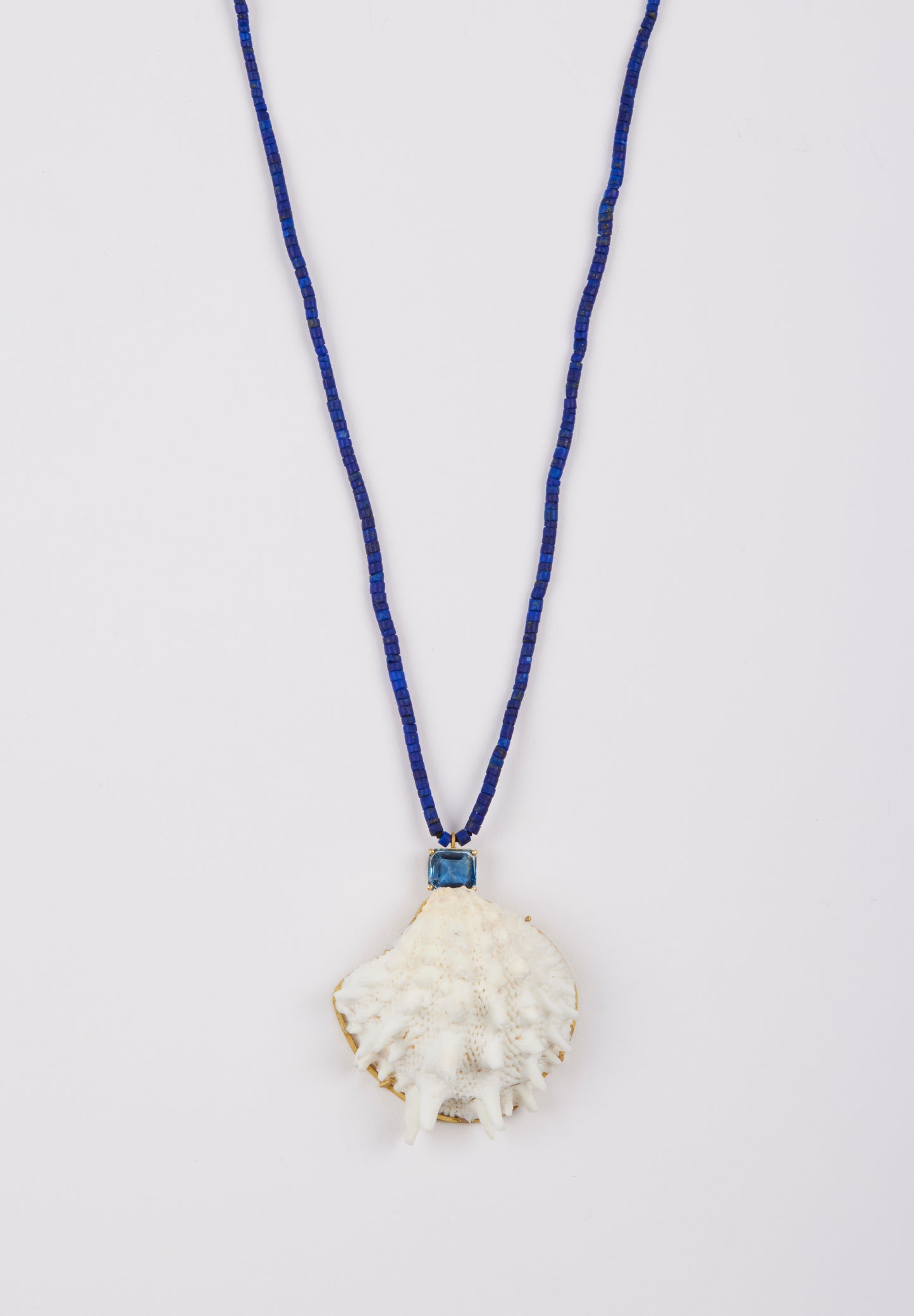White Shell with Tourmaline on Lapis Beads