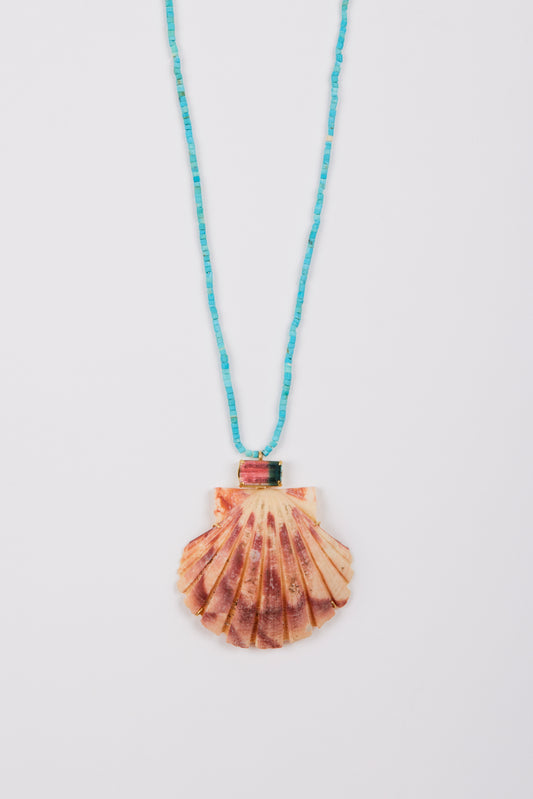 Bi Colour Tourmaline with Shell and Turquoise Beads
