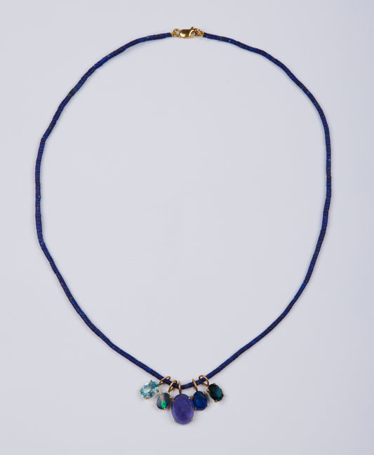 Lapis Beads with Opal, Aquamarine, Lapis, Tanzanite and Tourmaline