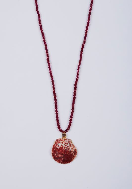 Ruby Beads with Diamond and Rare Shell
