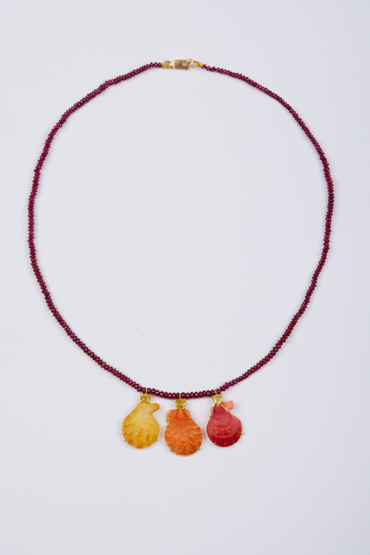 Ruby Beads with Rare Shells and Sphene
