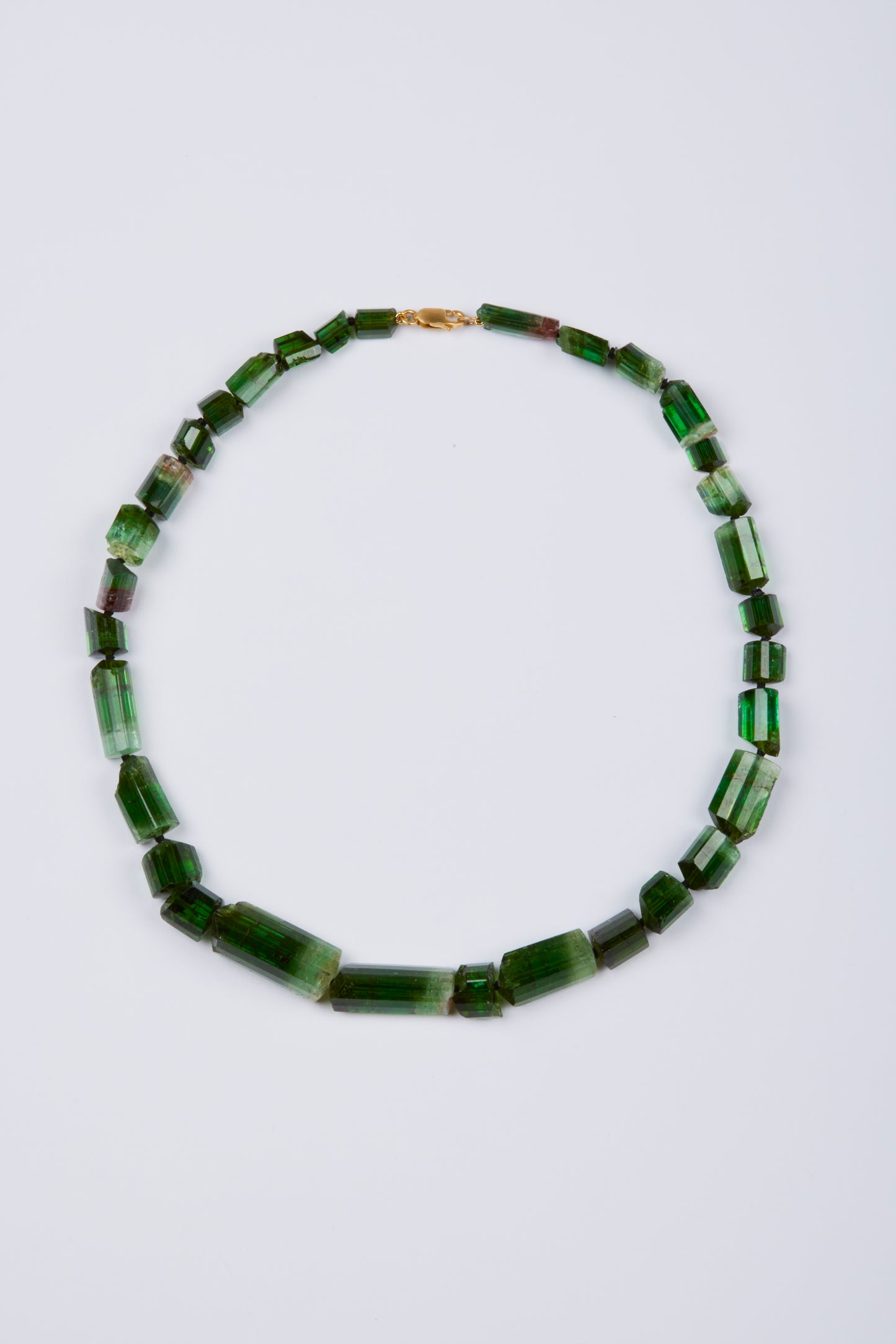 Green Tourmaline Beads and 18k Gold Clasp
