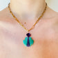 Turquoise and Chaorite Shell Carving Pendant with Amethyst