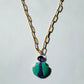 Turquoise and Chaorite Shell Carving Pendant with Amethyst