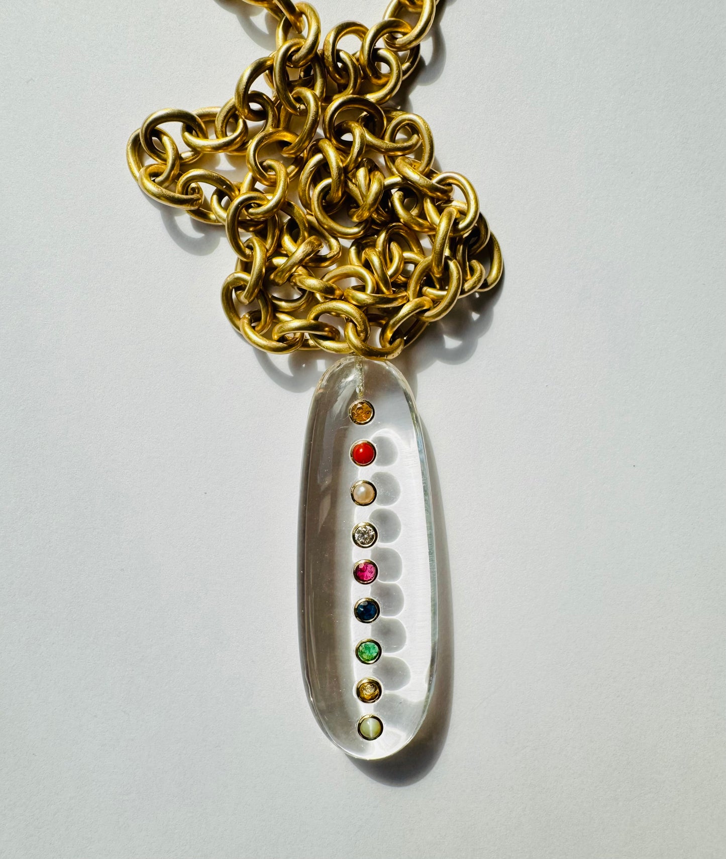 Chakra Pendant of Quartz with Diamond, Pearl and Gemstones