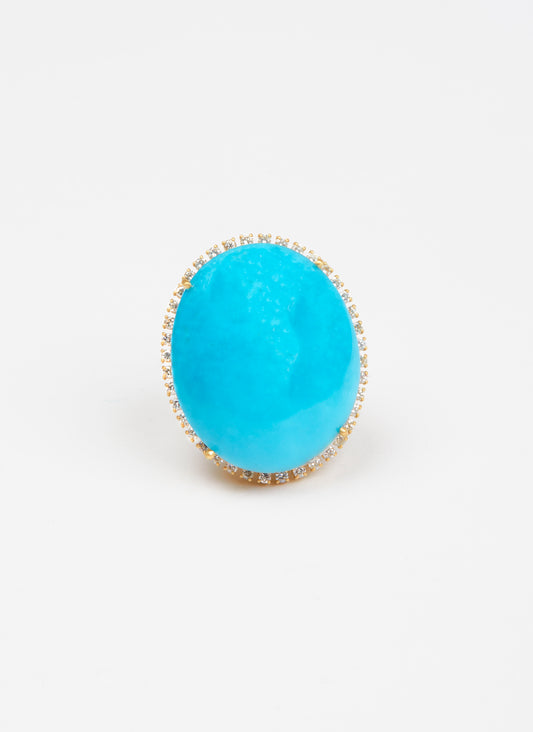 Persian Turquoise Ring with Diamond Surround