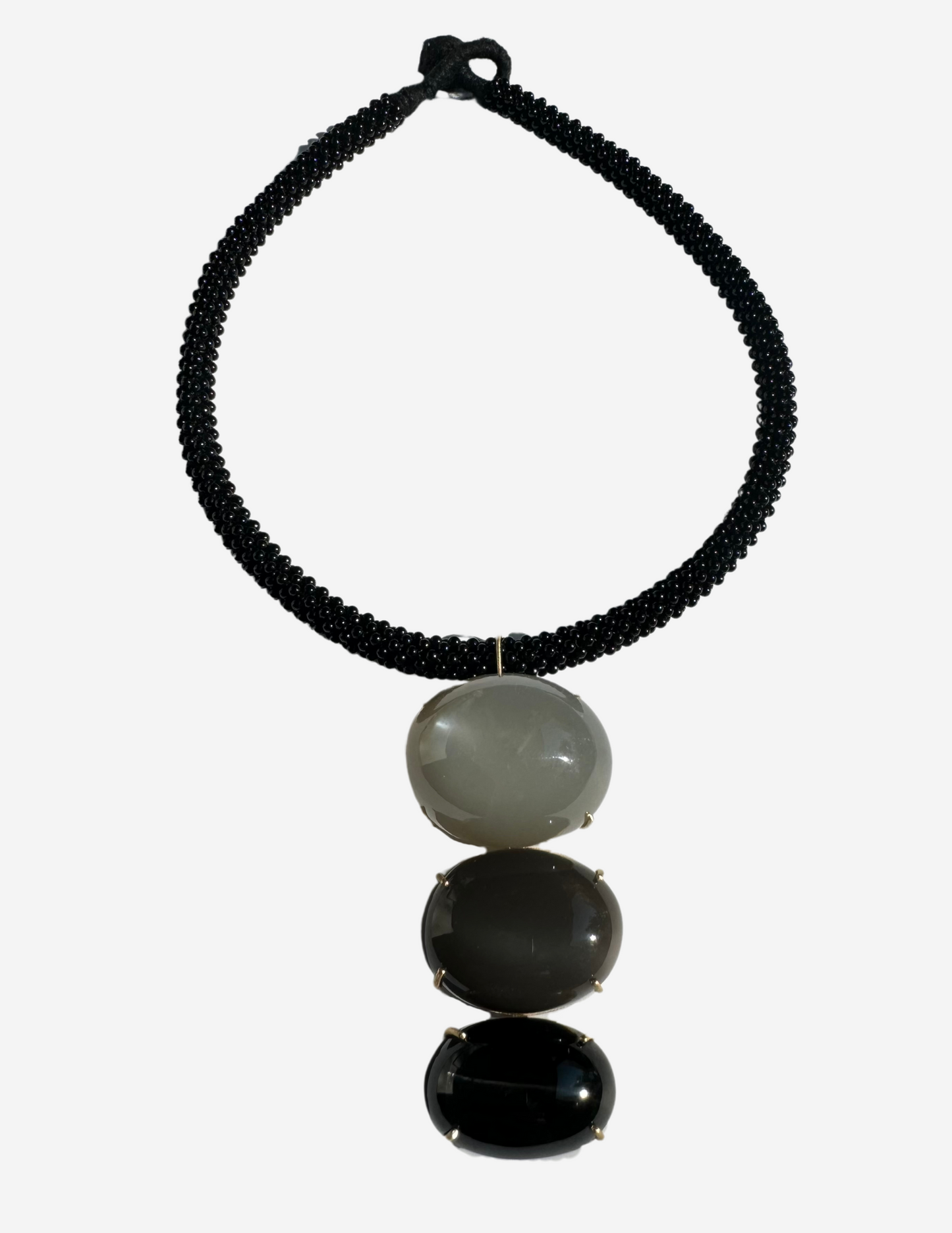 Black Onyx Embroidered Choker with Moonstones