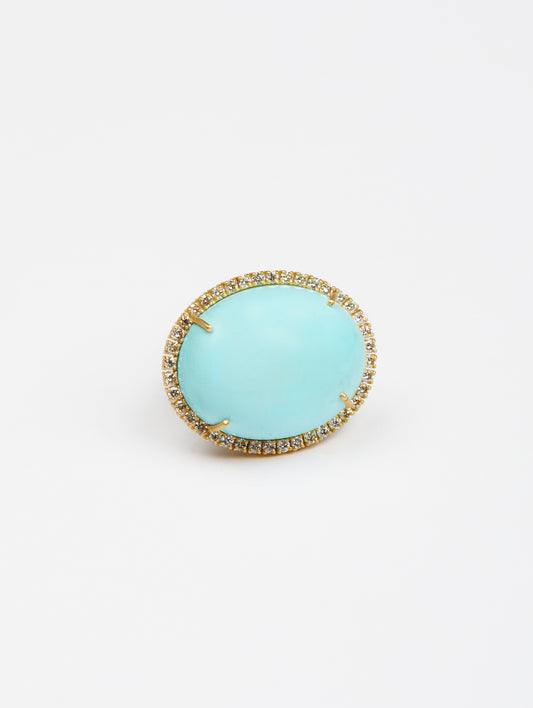 Persian Turquoise Ring with Diamond Surround