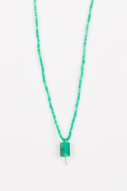 Emerald Beads with Emerald and Diamond Briolette