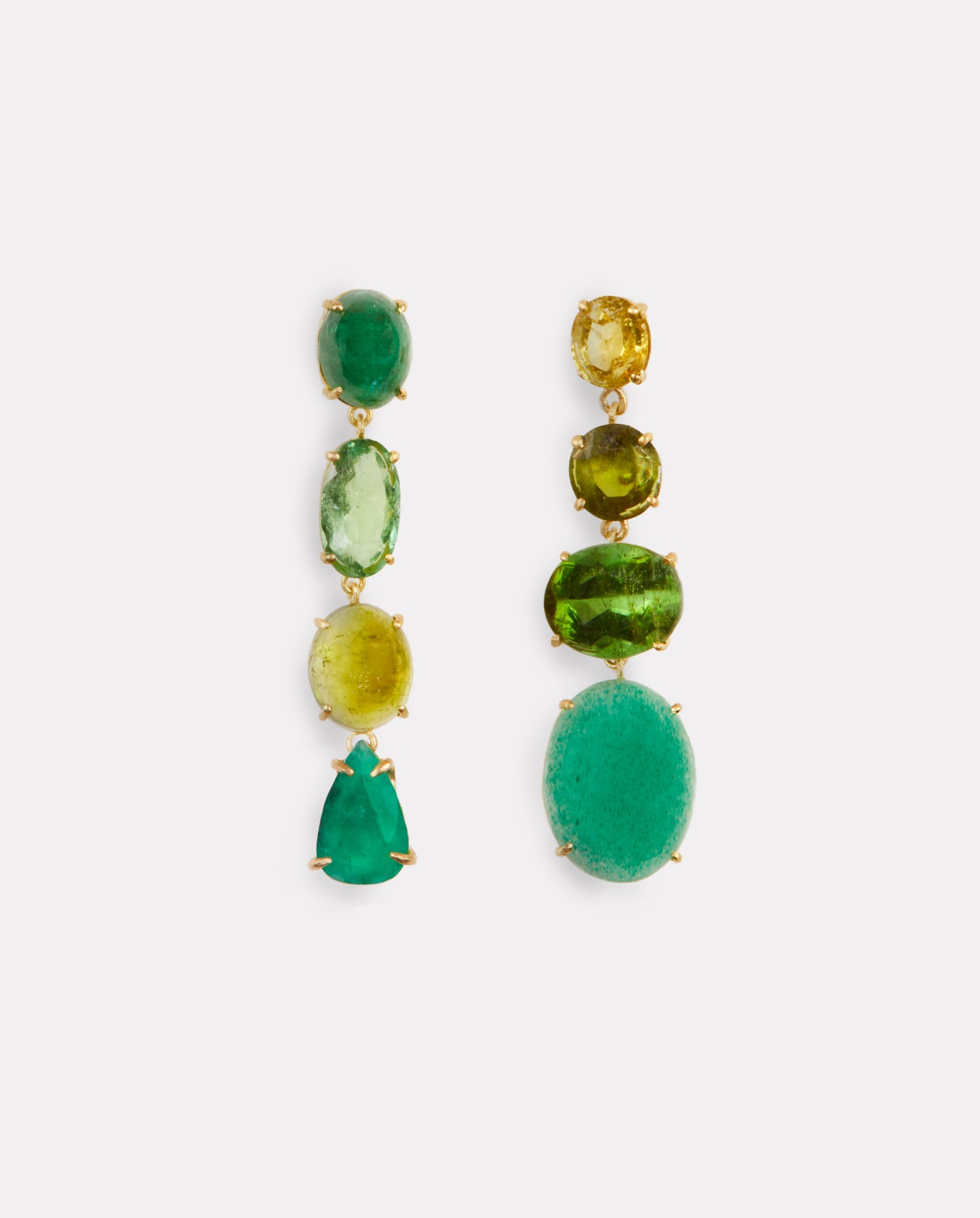 Mismatch Emerald, Tourmaline, Jade and Sphene Earrings