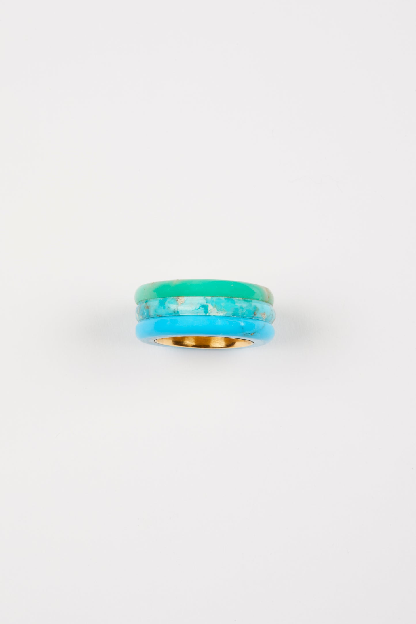 Chrysoprase and Turquoise Stacked Ring with Gold Lining