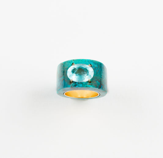 Chrysocolla Ring with Aquamarine and Gold Inner Liner