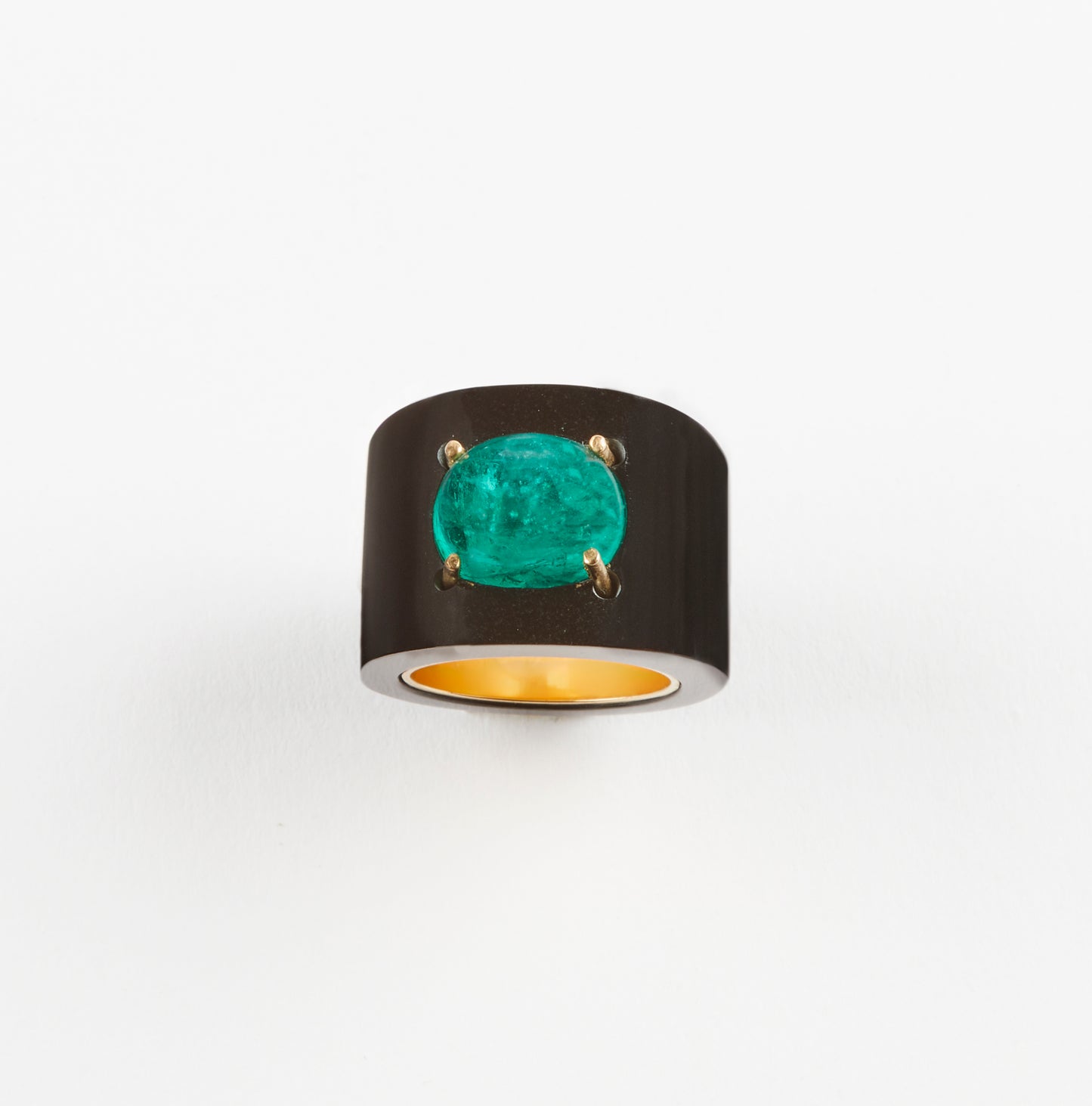 Black Jade Ring with Emerald and Gold Inner Liner