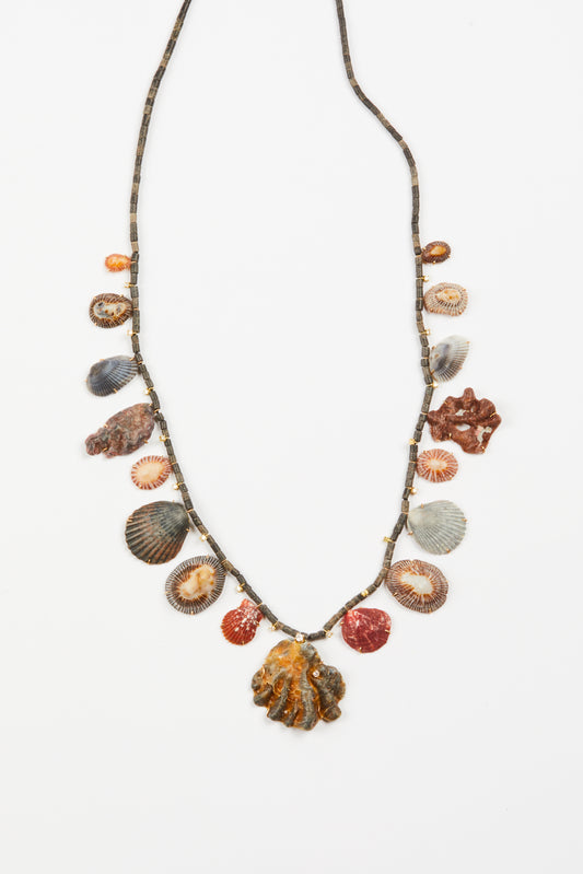 Black Jade Beads with Shells and Diamonds