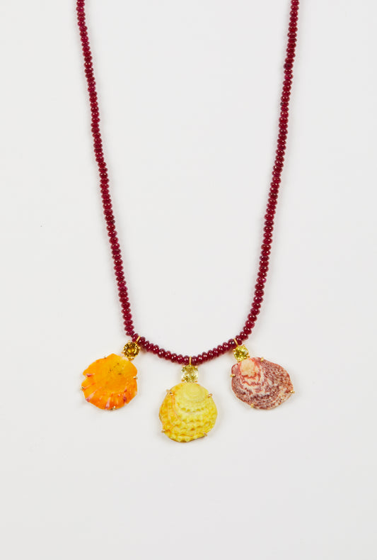 Ruby Beads with Sphene and Rare Shells
