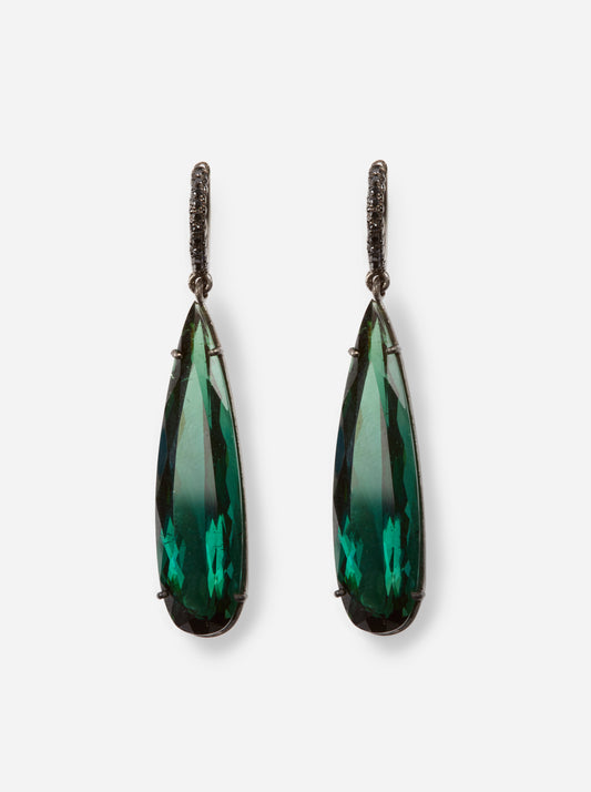 Black Diamond Earrings with Green Tourmaline