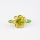 Sphene and Green Tourmaline Ring with Carved Petals