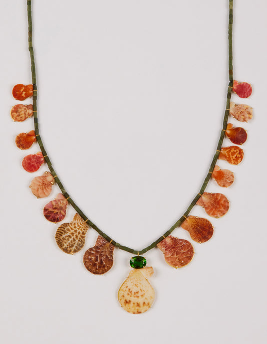 Green Jade Beads with Tourmaline and Rare Shells