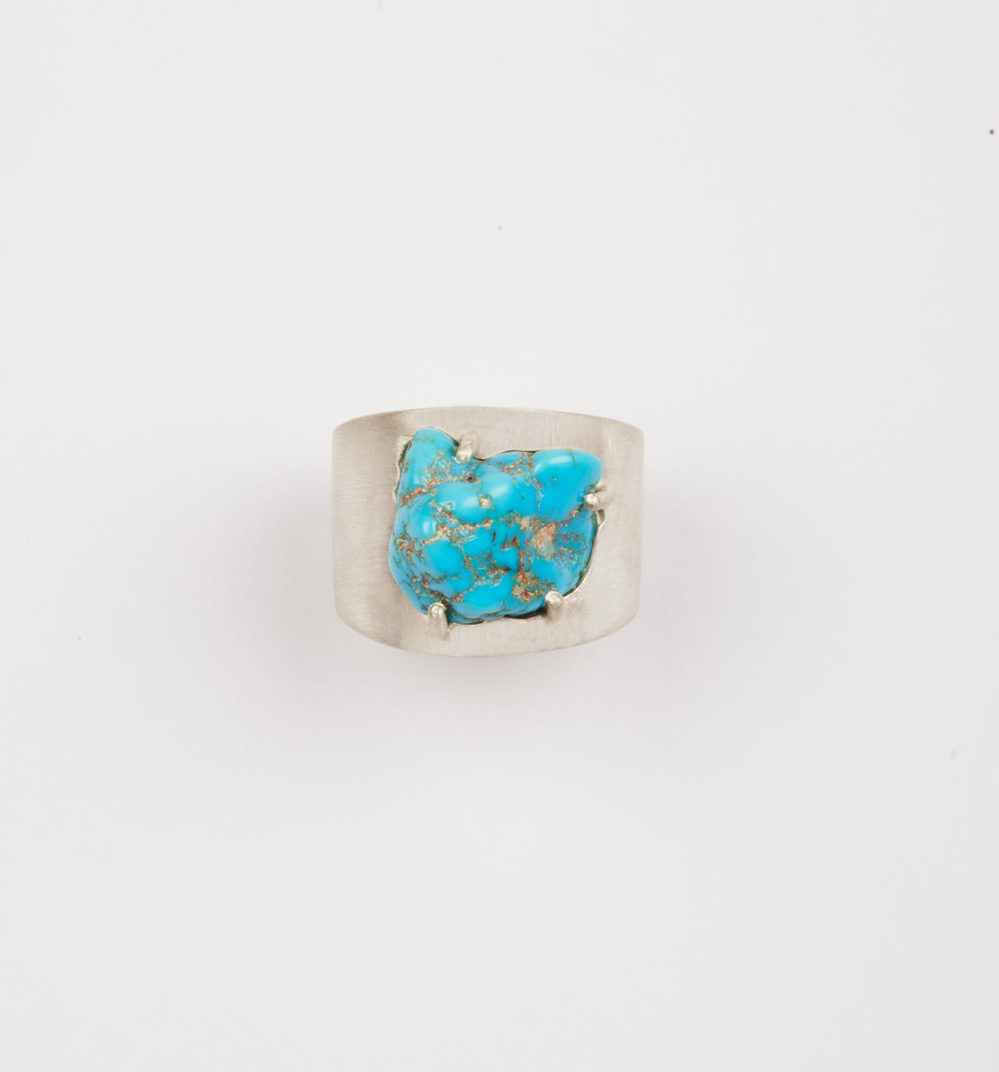 Matte White Gold Ring with Turquoise Nuggets