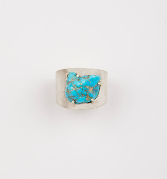 Matte White Gold Ring with Turquoise Nuggets