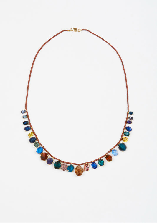 Brown Jade Beads with Multi Gems