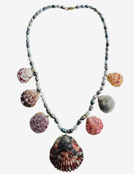 Tahitian Keshi Pearls with Shells and Diamonds