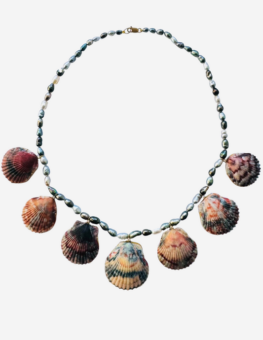 Tahitian Keshi Pearls with Rare Shells and Diamonds