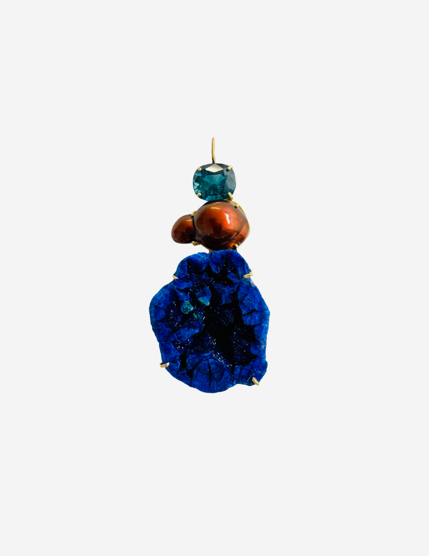 Tourmaline, Fire Agate and Azurite Geode Pendant