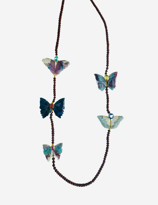 Brown Jade Beads with Mixed Gem Butterflies