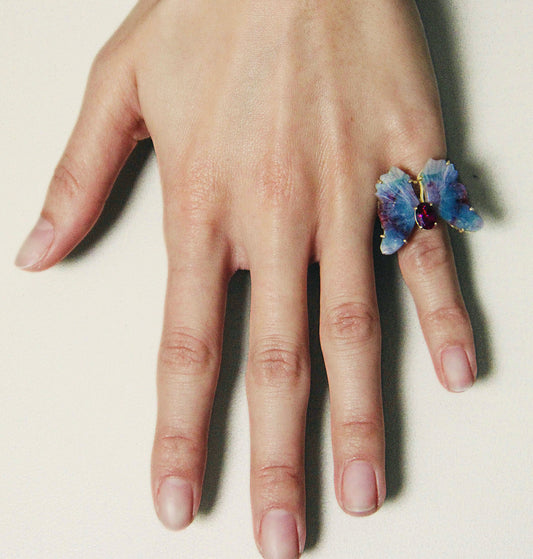 Tourmaline Butterly Carving Ring