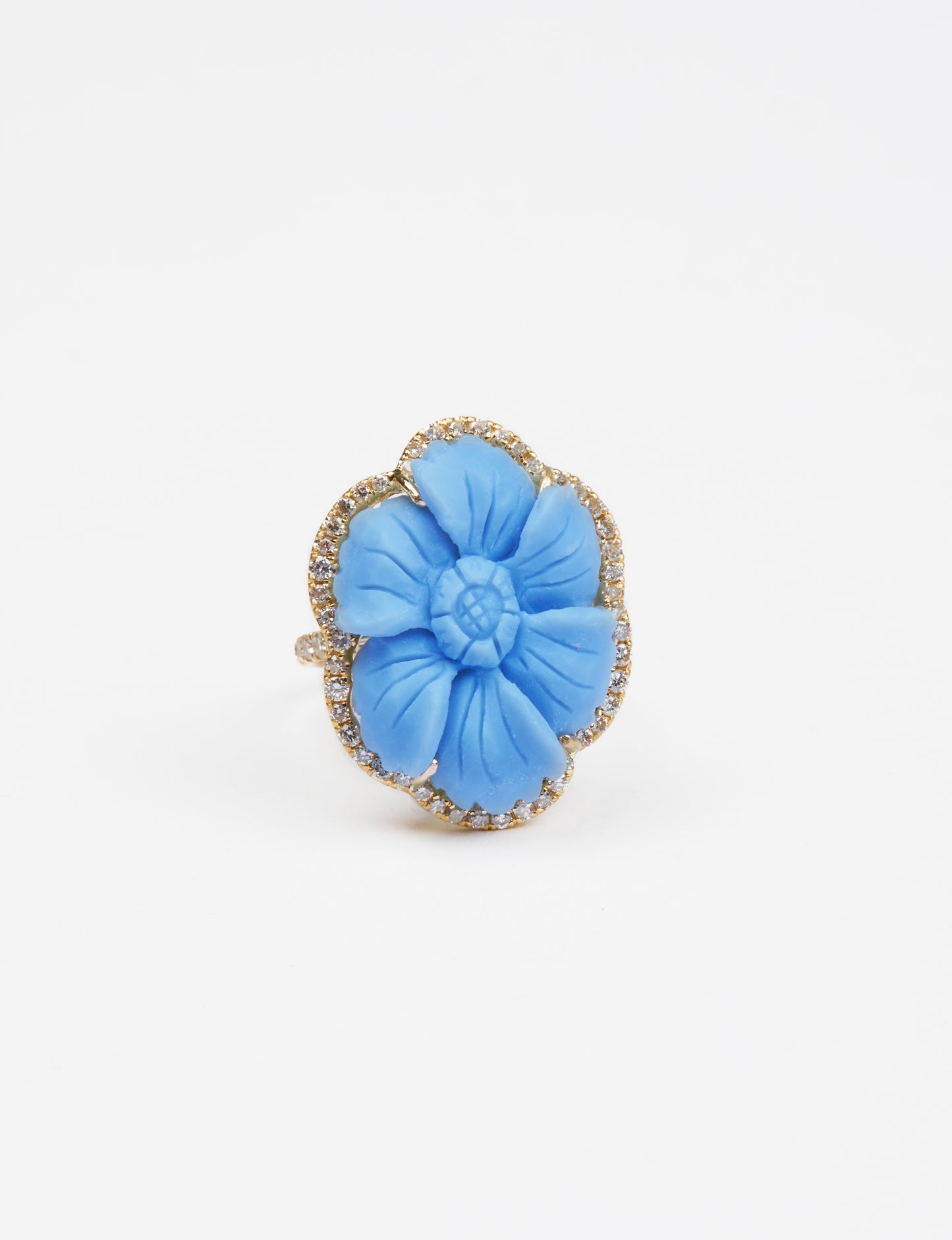 Blue Opal Carved Flower with Diamond Surround and Diamond Band
