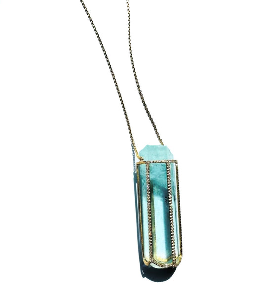 Aquamarine Crystal Necklace with Diamonds