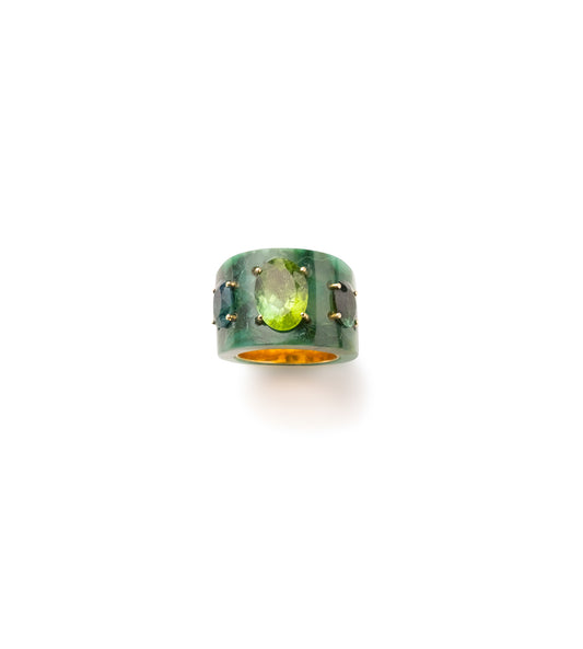 Brazilian Jade with Tourmalines and Gold Lining