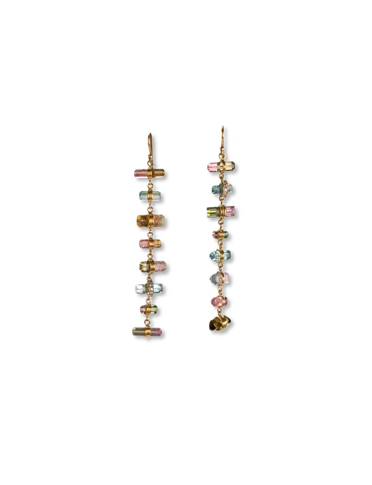 Bi Color Tourmaline and Diamond Earrings