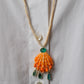 Orange Shell with Green Tourmaline Briolettes on Shell and Wood Beads