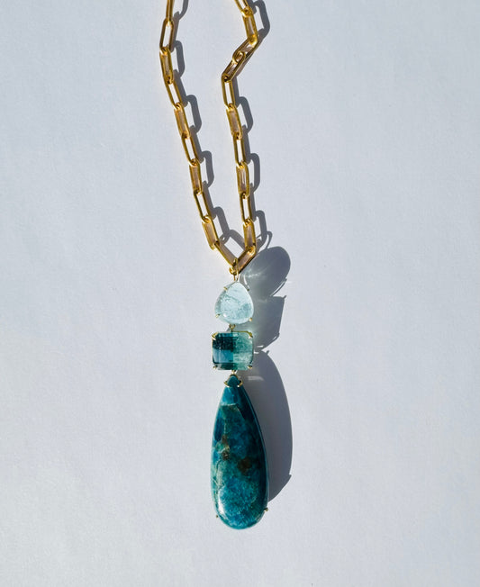 Aqua Marine, Bi Color Tourmaline and Tourmaline Pendant