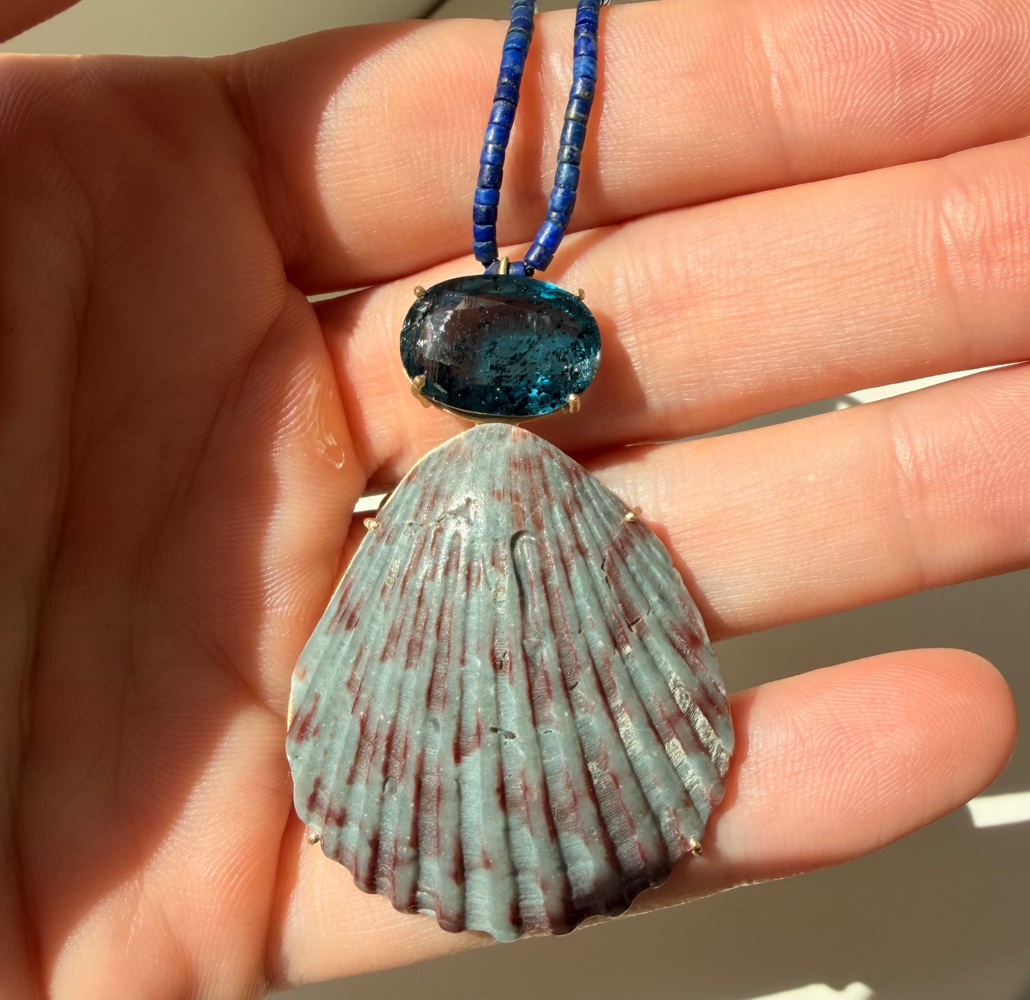 Lapis Beads with Kyanite and Shell