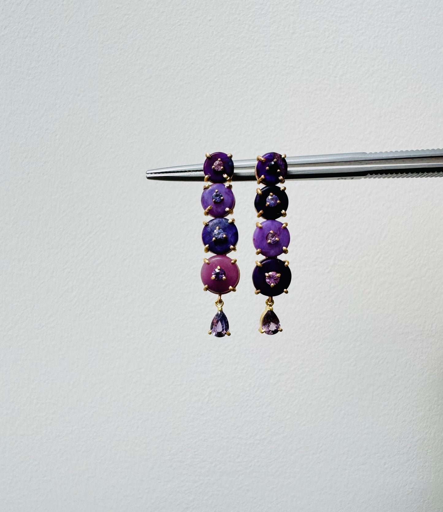 Sugilite, Sapphire and Spinel Earrings