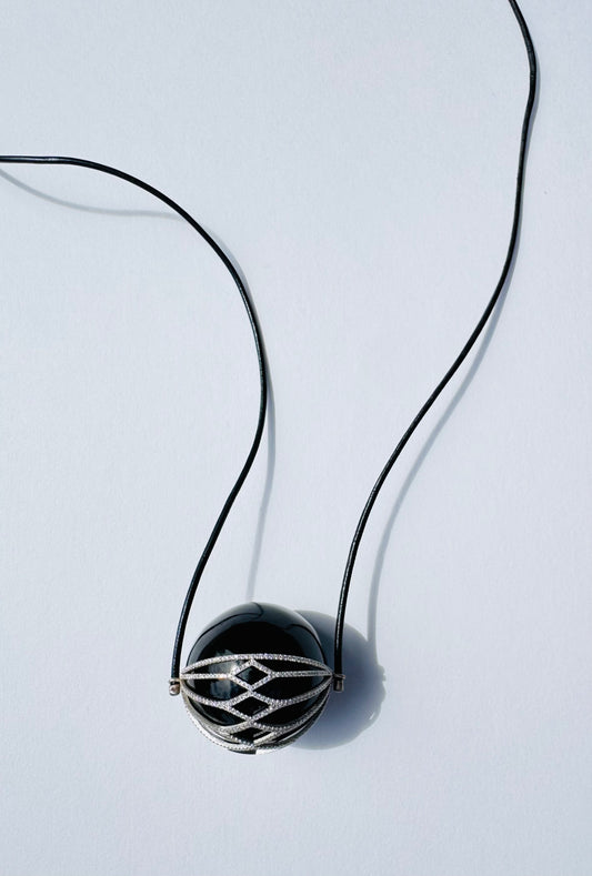 Obsidian Healing Sphere with Diamond Basket