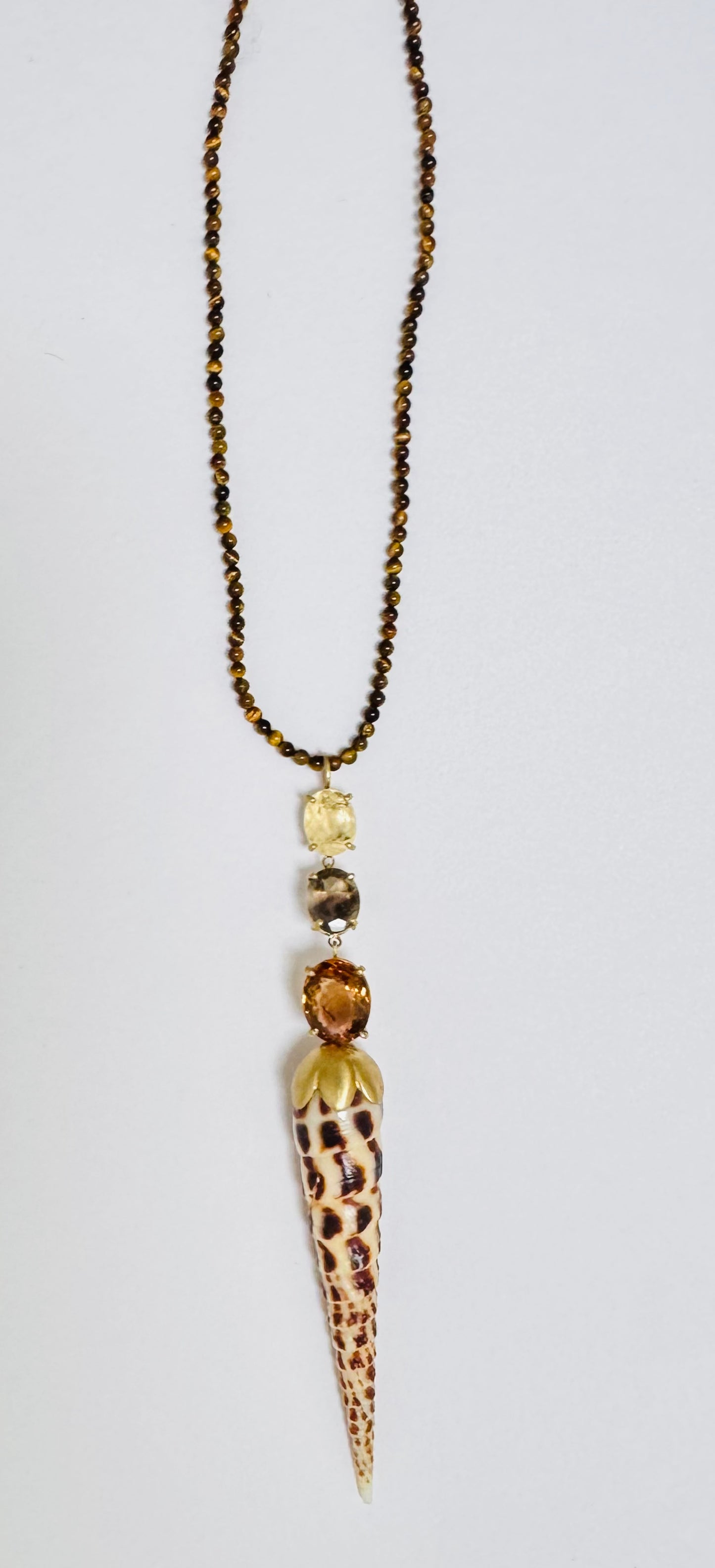 Shell with Madeira Citrine, Smokey Topaz and Beryl on TIger's Eye Beads