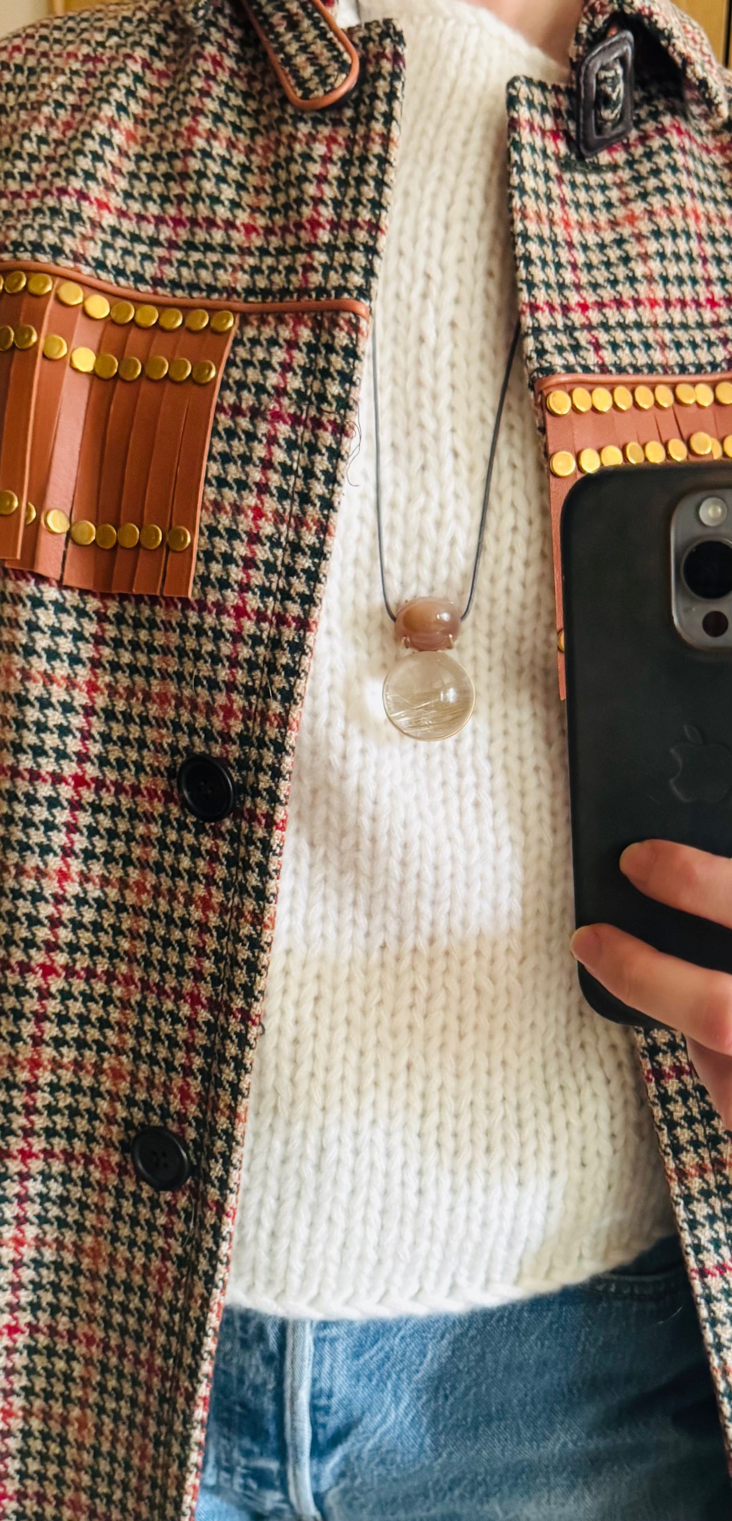 Moonstone and Rutilated Quartz Healing Sphere Necklace